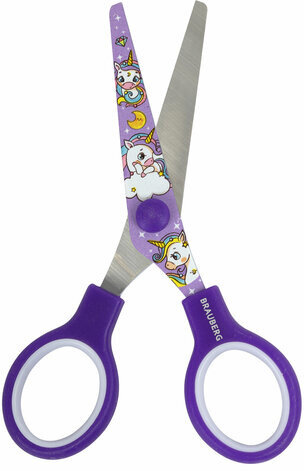 Ножницы 130 мм сиреневые, с цветной печатью "Единороги", закругленные, BRAUBERG KIDS, 238350