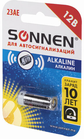Батарейка SONNEN Alkaline, 23А (MN21), алкалиновая, для сигнализаций, 1 шт., в блистере, 451977