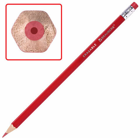 Карандаши цветные стираемые с ластиком BRAUBERG ERASABLE, 12 цветов, мягкий грифель 3 мм, 181932