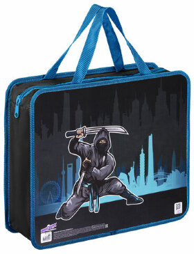 Папка на молнии с ручками ЮНЛАНДИЯ А4, 1 отделение, пластик, ширина 80 мм, &quot;Black Ninja&quot;, 271463