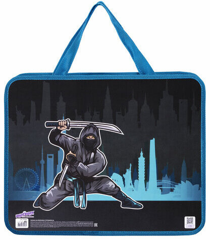 Папка на молнии с ручками ЮНЛАНДИЯ А4, 1 отделение, пластик, ширина 80 мм, "Black Ninja", 271463