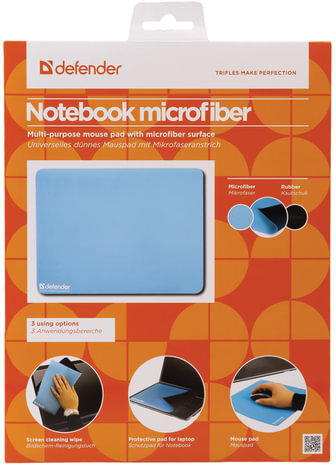 Коврик для мыши DEFENDER Notebook microfiber, микрофибра+sbr, 300х225х1,2 мм, 2 цвета, 50709
