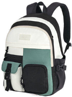 Рюкзак BRAUBERG BLOCKS универсальный, 2 отделения, карман-антивор, черный/бирюзовый/бежевый, 44х32х17 см, 271663