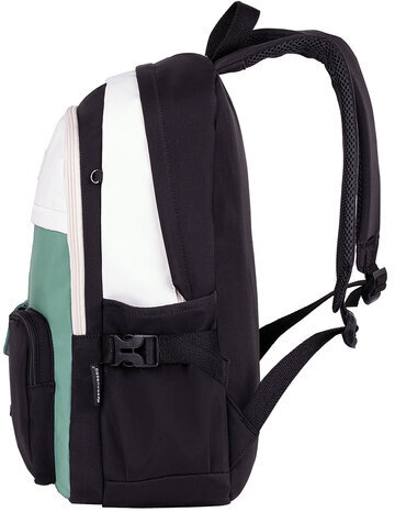 Рюкзак BRAUBERG BLOCKS универсальный, 2 отделения, карман-антивор, черный/бирюзовый/бежевый, 44х32х17 см, 271663