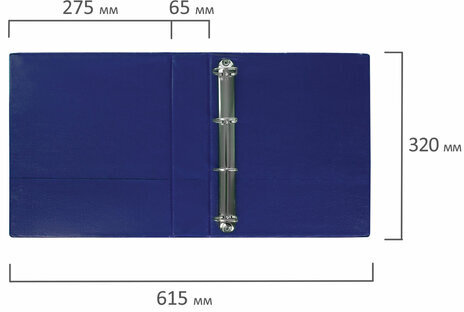 Папка на 4 кольцах с передним прозрачным карманом BRAUBERG, картон/ПВХ, 65 мм, синяя, до 400 листов, 223530