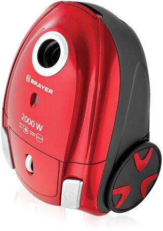 Пылесос BRAYER BR4221, с пылесборником, 2000 Вт, мощность всасывания 380 Вт, черный/красный