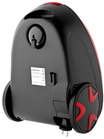 Пылесос BRAYER BR4221, с пылесборником, 2000 Вт, мощность всасывания 380 Вт, черный/красный
