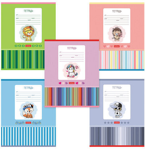 Тетрадь 12 л., HATBER, косая линия, обложка картон, "Мультяшки" (5 видов в спайке), 12Т5В6