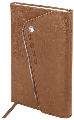 Ежедневник датированный 2026, А5, 145х213 мм, BRAUBERG "Jacket", под кожу, клапан, держатель, розовый, 117400