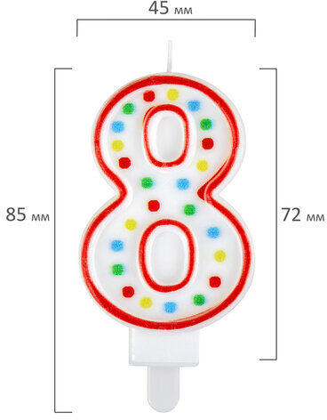 Свеча-цифра для торта "8" ДВУСТОРОННЯЯ с конфетти, 8,5 см, ЗОЛОТАЯ СКАЗКА, держатель, блистер, 591401