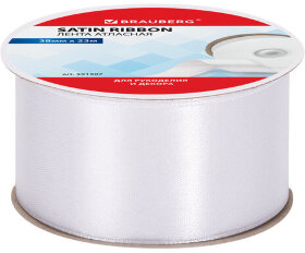 Лента атласная ширина 38 мм, длина 23 м, белая, BRAUBERG, 591507