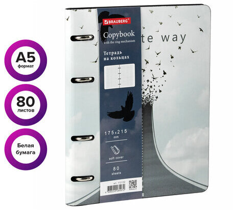 Тетрадь на кольцах А5 (180х220 мм), 80 л., под кожу, BRAUBERG VISTA, "Infinite way", 112132