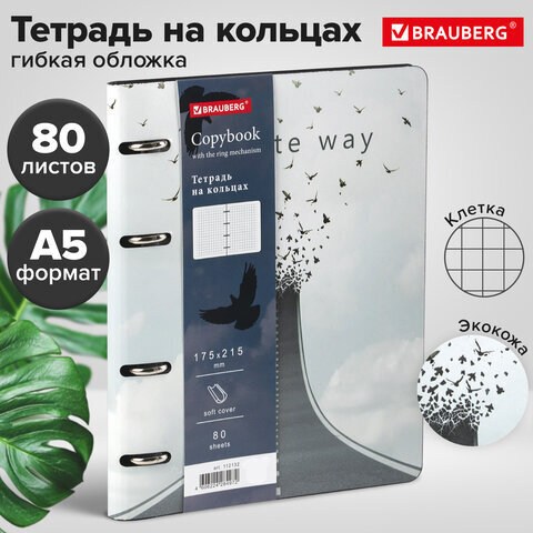 Тетрадь на кольцах А5 (180х220 мм), 80 л., под кожу, BRAUBERG VISTA, "Infinite way", 112132