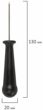 Шило канцелярское малое STAFF, общая длина 130 мм, диаметр иглы 2 мм, ручка черная, 237175