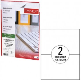 Этикетка самоклеящаяся 210х148,5 мм, 2 этикетки, белая, 70 г/м2, 50 листов, TANEX, сырье Финляндия, 114528, TW-2102
