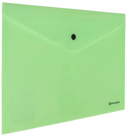 Папка-конверт с кнопкой BRAUBERG "Pastel", А4, до 100 листов, непрозрачная, мятная, 0,18 мм, 270477