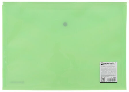 Папка-конверт с кнопкой BRAUBERG "Pastel", А4, до 100 листов, непрозрачная, мятная, 0,18 мм, 270477