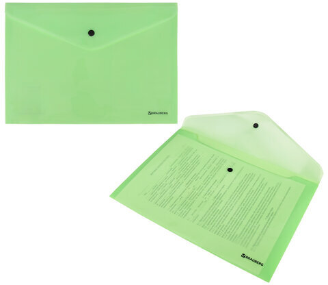 Папка-конверт с кнопкой BRAUBERG "Pastel", А4, до 100 листов, непрозрачная, мятная, 0,18 мм, 270477