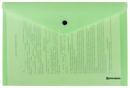 Папка-конверт с кнопкой BRAUBERG "Pastel", А4, до 100 листов, непрозрачная, мятная, 0,18 мм, 270477