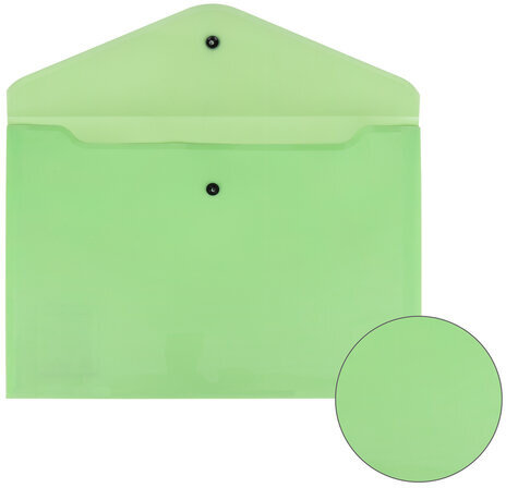 Папка-конверт с кнопкой BRAUBERG "Pastel", А4, до 100 листов, непрозрачная, мятная, 0,18 мм, 270477