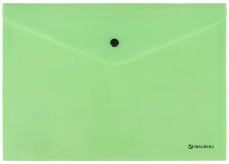 Папка-конверт с кнопкой BRAUBERG "Pastel", А4, до 100 листов, непрозрачная, мятная, 0,18 мм, 270477