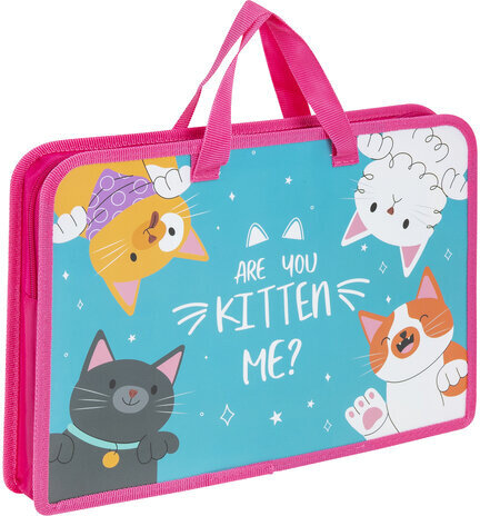 Папка на молнии с ручками ЮНЛАНДИЯ А4, 1 отделение, пластик, ширина 45 мм, "Cat gang", 272148