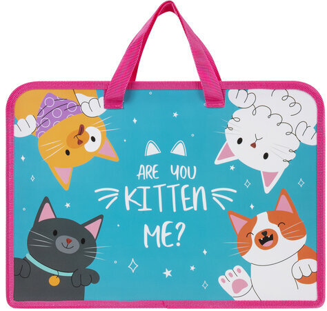 Папка на молнии с ручками ЮНЛАНДИЯ А4, 1 отделение, пластик, ширина 45 мм, "Cat gang", 272148