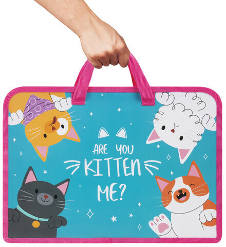 Папка на молнии с ручками ЮНЛАНДИЯ А4, 1 отделение, пластик, ширина 45 мм, "Cat gang", 272148