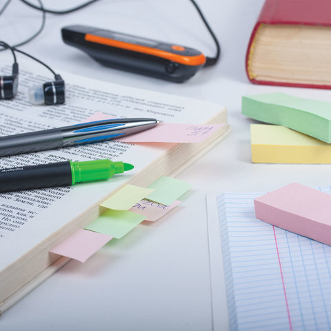 Закладки клейкие STAFF, ПАСТЕЛЬНЫЕ бумажные, 76х25 мм, 3 цвета х 100 листов, 129360