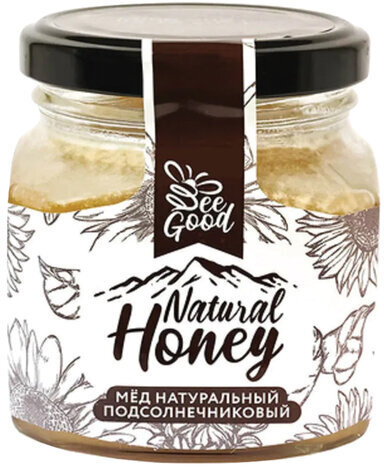 Мёд NATURAL HONEY натуральный подсолнечниковый, 330 г, стеклянная банка, ОМН004