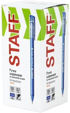 Ручка шариковая масляная STAFF Basic "OBP-320", СИНЯЯ, корпус голубой, узел 0,7 мм, линия письма 0,35 мм, 143023