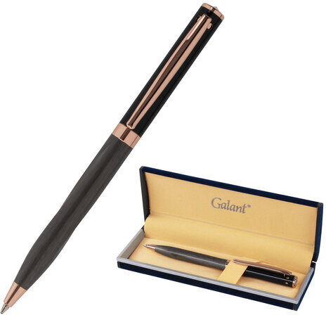 Ручка подарочная шариковая GALANT "FACTURA", корпус черный/оружейный металл, детали розовое золото, узел 0,7 мм, синяя, 143513