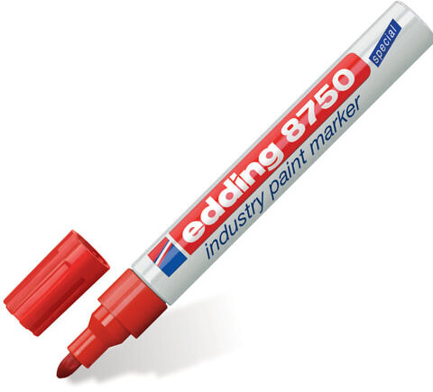 Маркер-краска лаковый (paint marker) EDDING 8750, КРАСНЫЙ, 2-4 мм, круглый наконечник, алюминиевый корпус, E-8750/2