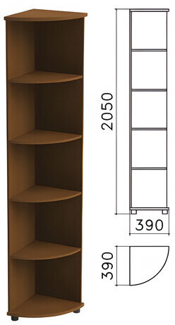 Шкаф (стеллаж) угловой "Монолит", 390х390х2050 мм, 4 полки, цвет орех гварнери, УМ46.3