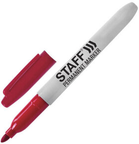 Маркер перманентный (нестираемый) STAFF &quot;EVERYDAY&quot; PM-233, КРАСНЫЙ, эргономичный корпус, круглый наконечник, 2 мм, 151235