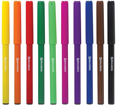 Фломастеры BRAUBERG "АКАДЕМИЯ", 10 цветов, вентилируемый колпачок, ПВХ упаковка, 151410