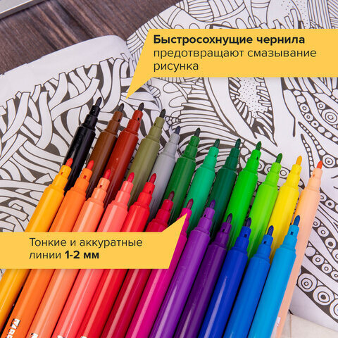 Фломастеры BRAUBERG "PREMIUM", 24 цвета, УЛЬТРАСМЫВАЕМЫЕ, классические, вентилируемый колпачок, картонная коробка с европодвесом, 151940