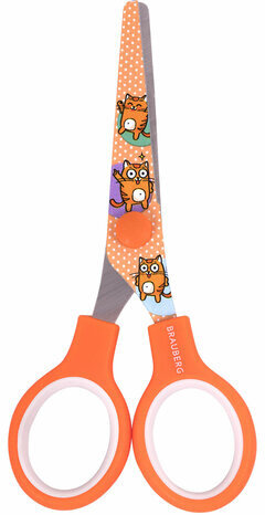 Ножницы 130 мм оранжевые, с цветной печатью "Котики", закругленные, BRAUBERG KIDS, 238351