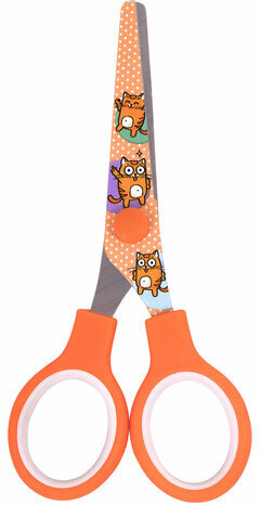 Ножницы 130 мм оранжевые, с цветной печатью "Котики", закругленные, BRAUBERG KIDS, 238351