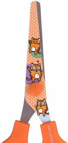 Ножницы 130 мм оранжевые, с цветной печатью "Котики", закругленные, BRAUBERG KIDS, 238351