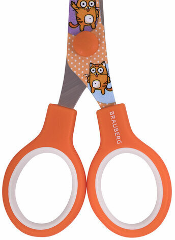 Ножницы 130 мм оранжевые, с цветной печатью "Котики", закругленные, BRAUBERG KIDS, 238351