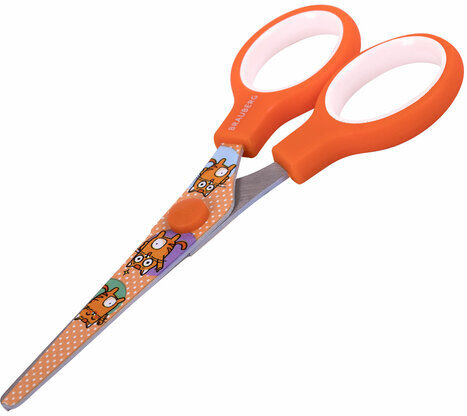 Ножницы 130 мм оранжевые, с цветной печатью "Котики", закругленные, BRAUBERG KIDS, 238351