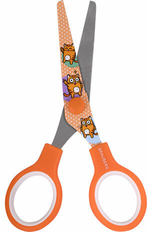Ножницы 130 мм оранжевые, с цветной печатью "Котики", закругленные, BRAUBERG KIDS, 238351
