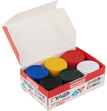 Гуашь ПИФАГОР "ЭНИКИ-БЕНИКИ" 6 цветов по 20 мл, 190287