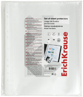 Папки-файлы перфорированные А4 ERICH KRAUSE &quot;Fizzy Clear&quot;, КОМПЛЕКТ 100 шт., матовые, 30 мкм, 67330