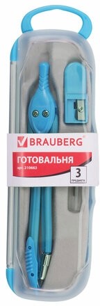 Готовальня BRAUBERG "Modern", 3 предмета: циркуль 135 мм, точилка, грифель, пенал с подвесом, 210663
