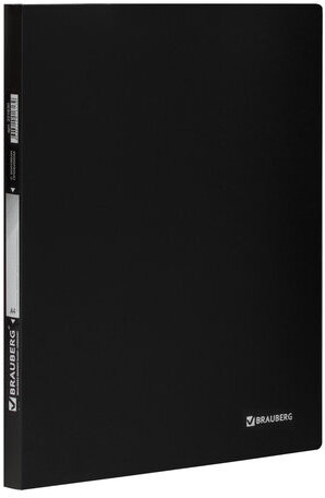 Папка с боковым металлическим прижимом BRAUBERG стандарт, черная, до 100 листов, 0,6 мм, 221630