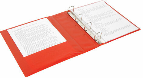 Папка на 4 кольцах с передним прозрачным карманом BRAUBERG, картон/ПВХ, 65 мм, красная, до 400 листов, 223531