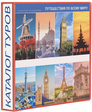 Папка на 4 кольцах с передним прозрачным карманом BRAUBERG, картон/ПВХ, 65 мм, красная, до 400 листов, 223531