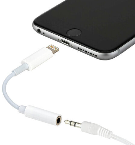 Переходник для наушников с iPhone LIGHTNING на AUX (MINI JACK 3.5 мм), SONNEN, 0,1 м, белый, 513565
